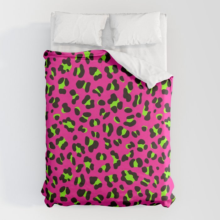 80s Neon Pink and Lime Green Leopard Duvet Cover Gallery Image 6