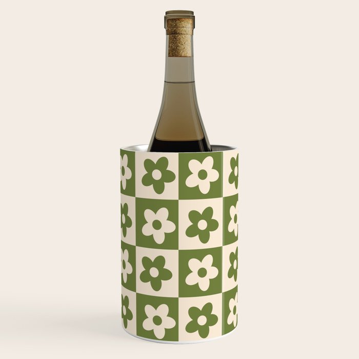 90s flowers checkers cream and green Wine Chiller Gallery Image 1