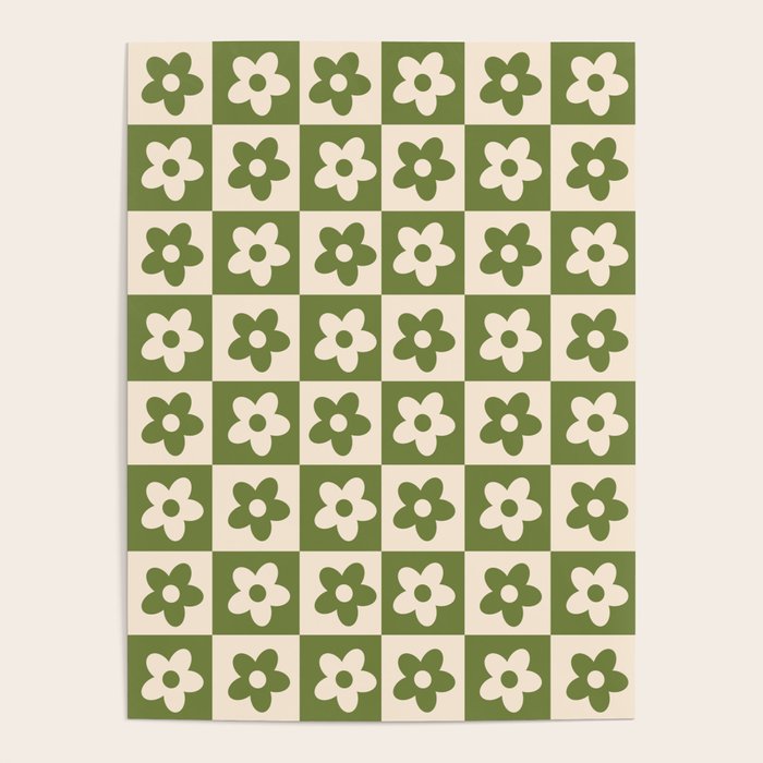 90s flowers checkers cream and green Poster Gallery Image 4