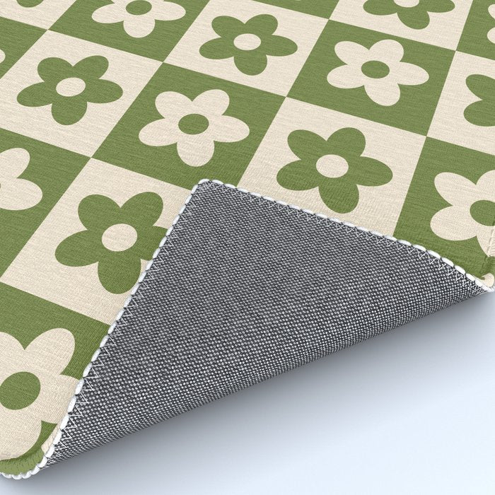 90s flowers checkers cream and green Rug Gallery Image 4