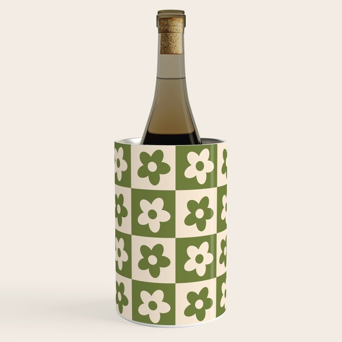 90s flowers checkers cream and green Wine Chiller Gallery Image 3