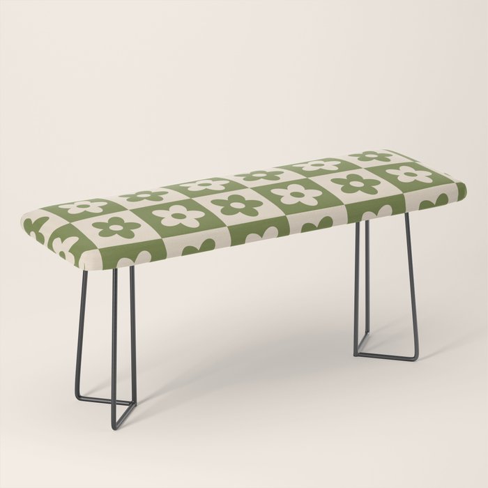 90s flowers checkers cream and green Bench Gallery Image 1