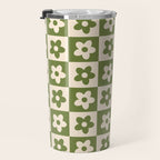 90s flowers checkers cream and green Travel Mug Gallery Image 3