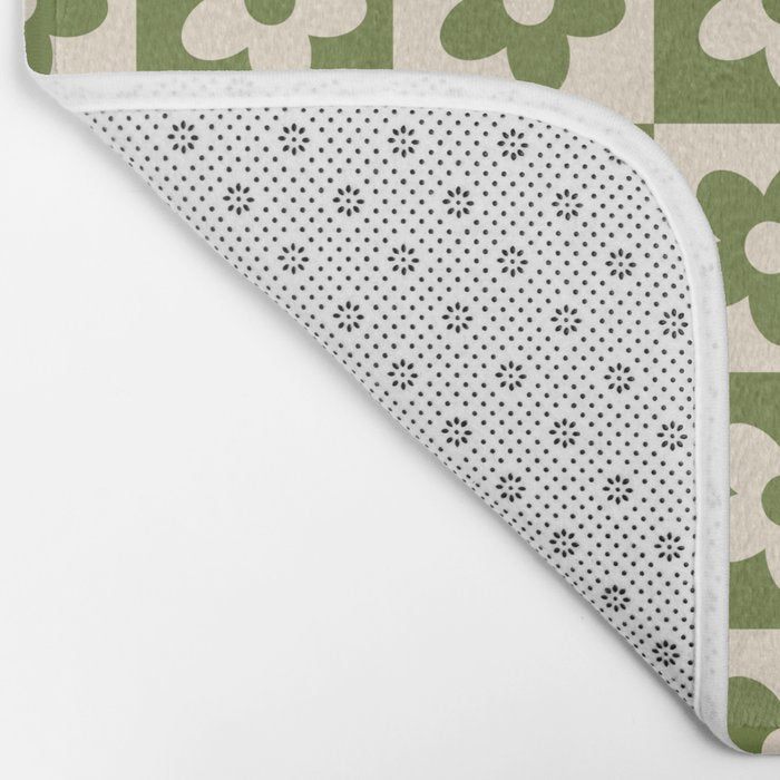 90s flowers checkers cream and green Bath Mat Gallery Image 2