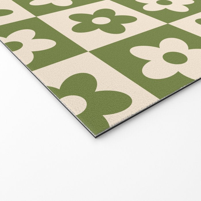 90s flowers checkers cream and green Welcome Mat Gallery Image 2