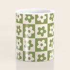 90s flowers checkers cream and green Coffee Mug Gallery Image 4