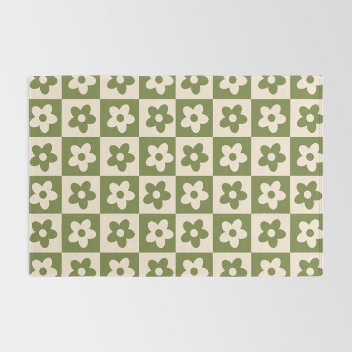 90s flowers checkers cream and green Rug Gallery Image 2