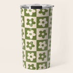 90s flowers checkers cream and green Travel Mug Gallery Image 1