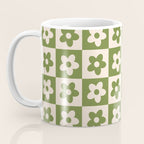 90s flowers checkers cream and green Coffee Mug Gallery Image 3