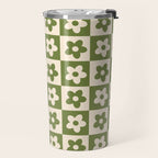 90s flowers checkers cream and green Travel Mug Gallery Image 2