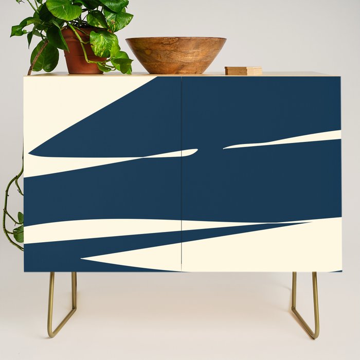 Minimalist Blue & Ivory Abstract Shapes Credenza Gallery Image 1