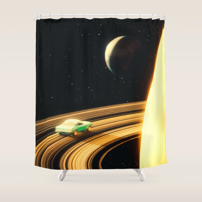 Saturn Highway - A Vintage, Retro-Futuristic Science Fiction Artwork Shower Curtain Gallery Image 1