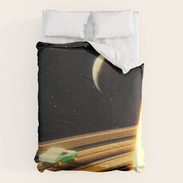 Saturn Highway - A Vintage, Retro-Futuristic Science Fiction Artwork Comforter Gallery Image 6