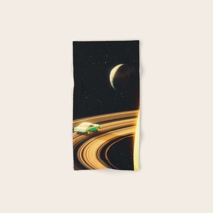 Saturn Highway - A Vintage, Retro-Futuristic Science Fiction Artwork Bath Towel Gallery Image 1