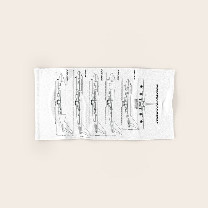 Boeing 747 Family Blueprint in High Resolution (white) Bath Towel Gallery Image 1