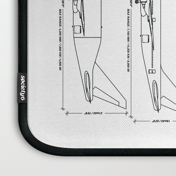 Boeing 747 Family Blueprint in High Resolution (white) Laptop Sleeve Gallery Image 3