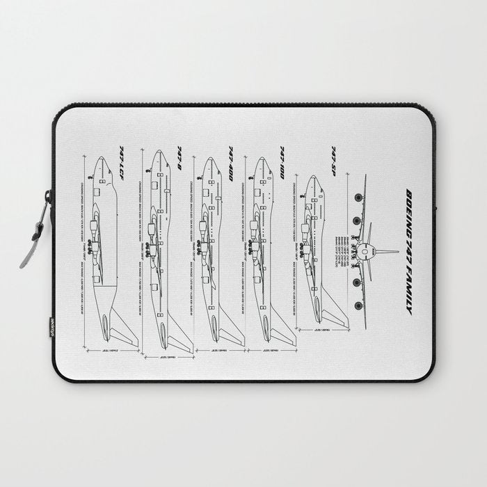Boeing 747 Family Blueprint in High Resolution (white) Laptop Sleeve Gallery Image 1
