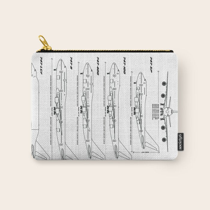 Boeing 747 Family Blueprint in High Resolution (white) Carry All Pouch Gallery Image 1