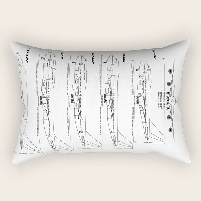 Boeing 747 Family Blueprint in High Resolution (white) Rectangular Pillow Gallery Image 2