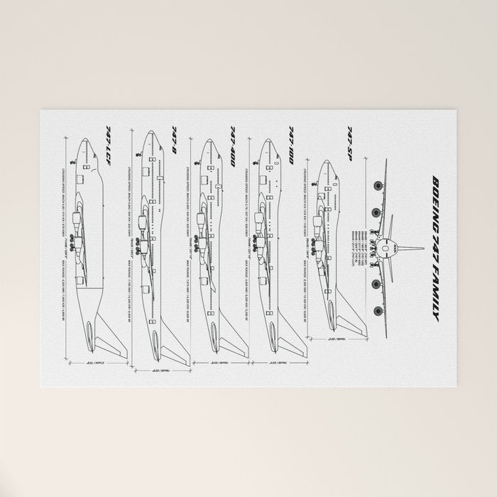 Boeing 747 Family Blueprint in High Resolution (white) Welcome Mat Gallery Image 1