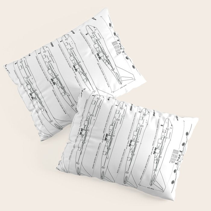 Boeing 747 Family Blueprint in High Resolution (white) Pillow Sham Gallery Image 3