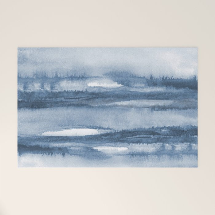 Indigo Clouds, Blue Abstract Art Welcome Mat Gallery Image 1