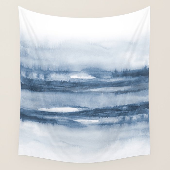 Indigo Clouds, Blue Abstract Art Wall Tapestry Gallery Image 4
