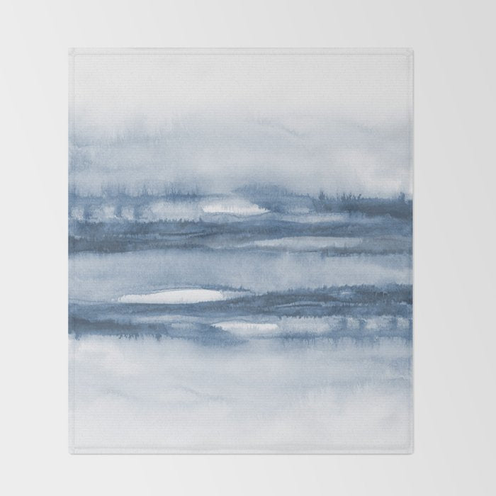 Indigo Clouds, Blue Abstract Art Throw Blanket Gallery Image 2