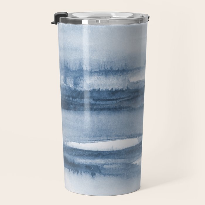 Indigo Clouds, Blue Abstract Art Travel Mug Gallery Image 3