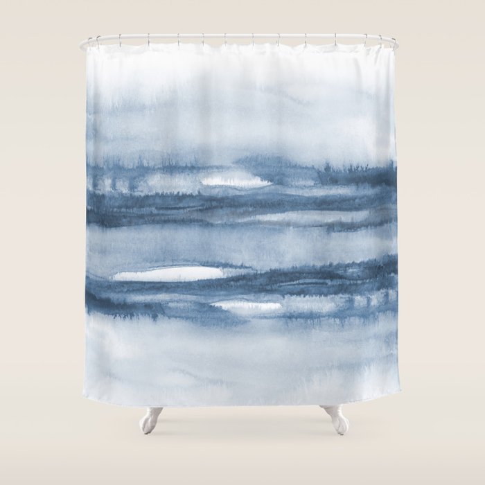 Indigo Clouds, Blue Abstract Art Shower Curtain Gallery Image 1