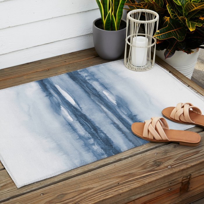 Indigo Clouds, Blue Abstract Art Outdoor Rug Gallery Image 2
