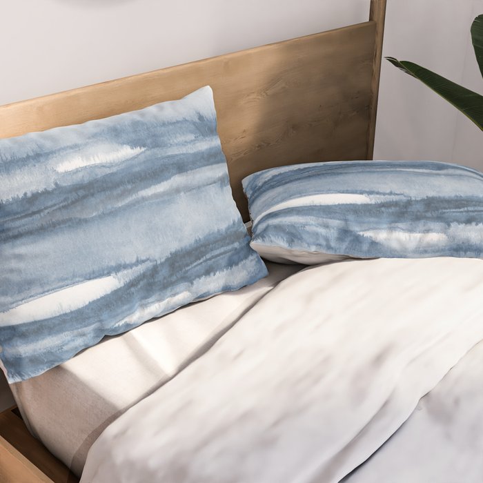 Indigo Clouds, Blue Abstract Art Pillow Sham Gallery Image 2