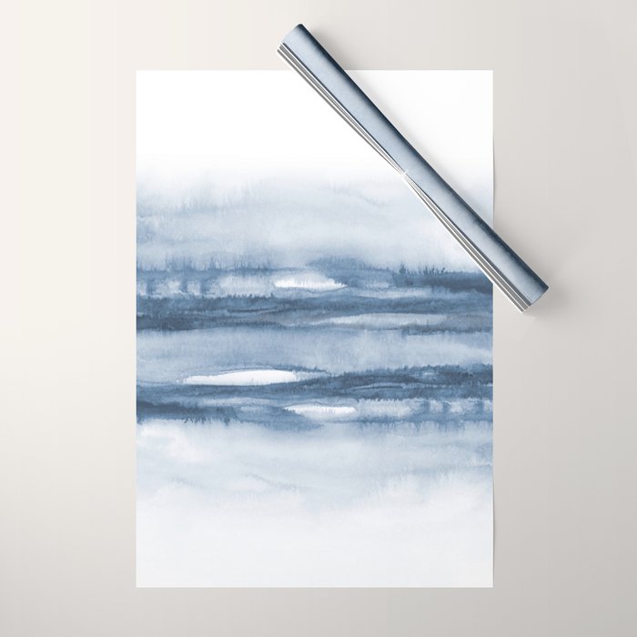 Indigo Clouds, Blue Abstract Art Wrapping Paper Gallery Image 1