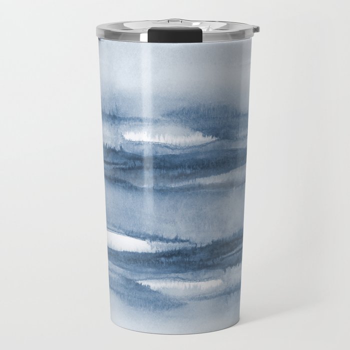 Indigo Clouds, Blue Abstract Art Travel Mug Gallery Image 1