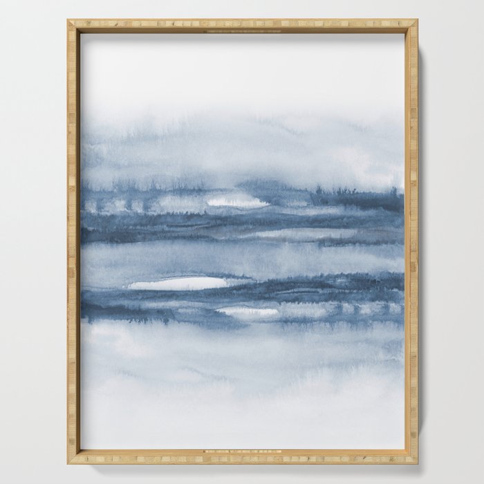 Indigo Clouds, Blue Abstract Art Serving Tray Gallery Image 1