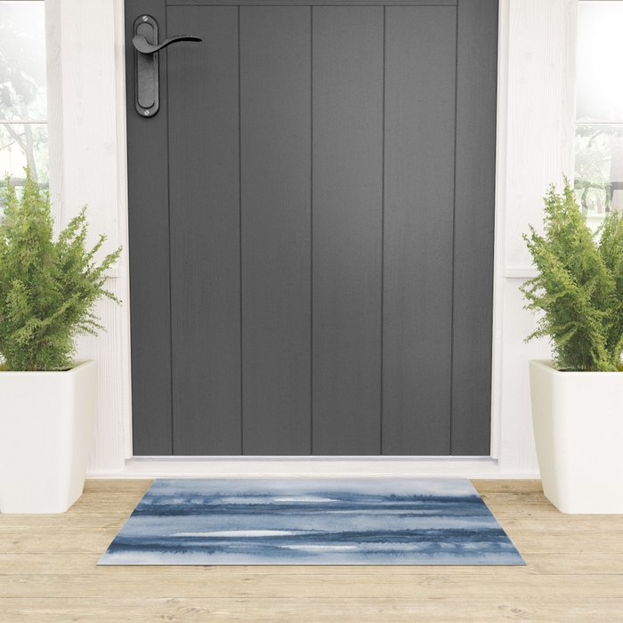 Indigo Clouds, Blue Abstract Art Welcome Mat Gallery Image 3