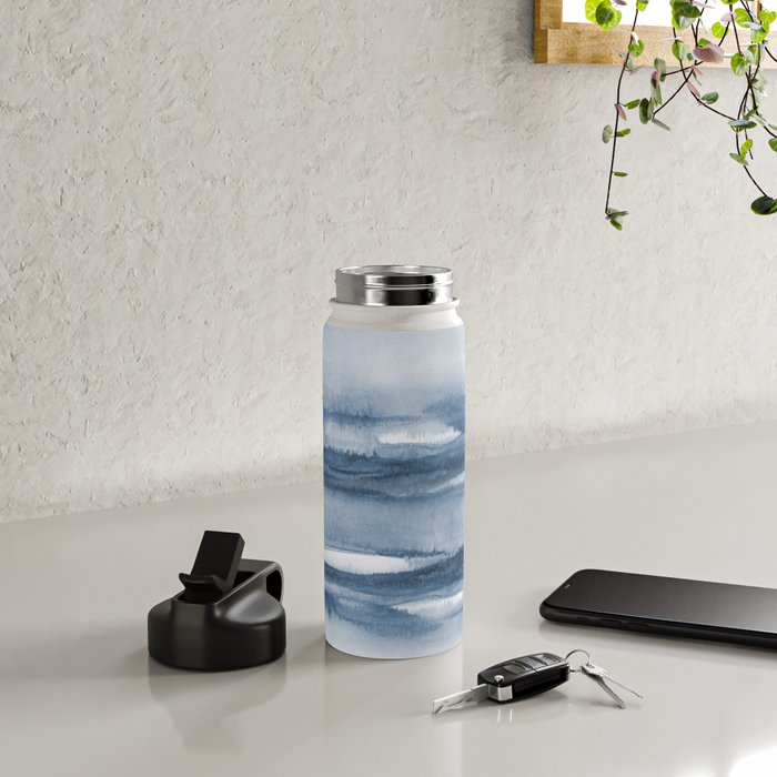 Indigo Clouds, Blue Abstract Art Water Bottle Gallery Image 5