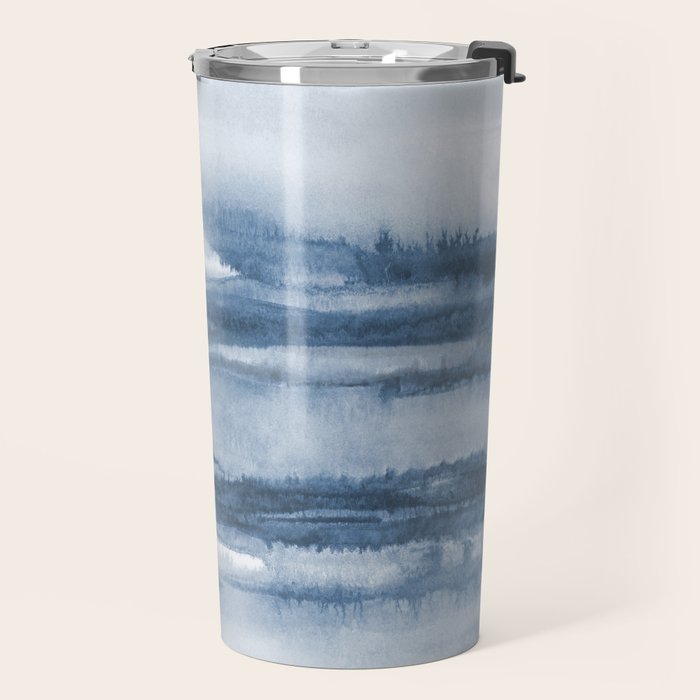 Indigo Clouds, Blue Abstract Art Travel Mug Gallery Image 2