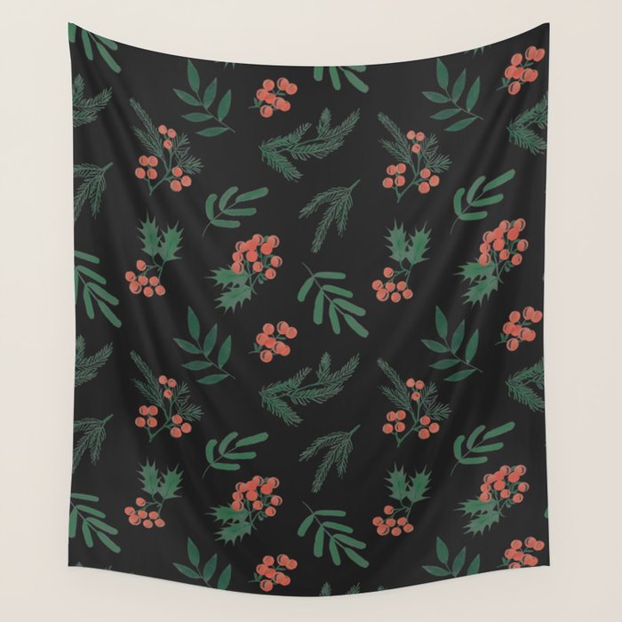 Yuletide Botanical Print Wall Tapestry Gallery Image 4