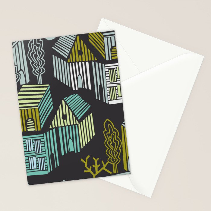 City life neighborhood moonless night Stationery Card Gallery Image 2