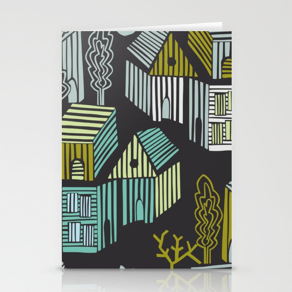 City life neighborhood moonless night Stationery Card Gallery Image 2