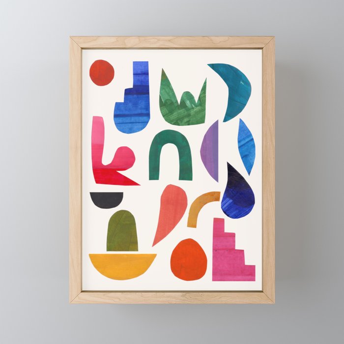 'Night Garden' Abstract Colorful Paper Collage Mid Century Fun Minimal Shapes by Ejaaz Haniff Mini Art Print Gallery Image 1