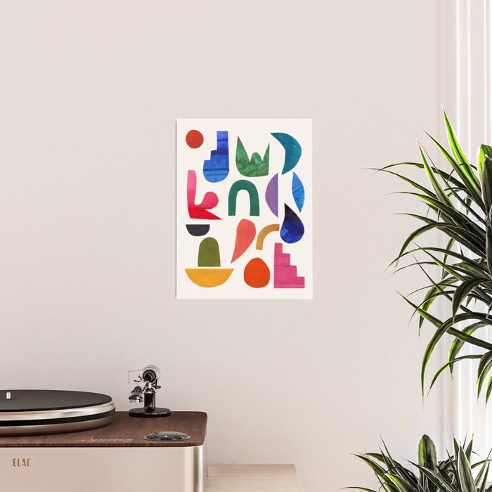 'Night Garden' Abstract Colorful Paper Collage Mid Century Fun Minimal Shapes by Ejaaz Haniff Poster Gallery Image 2