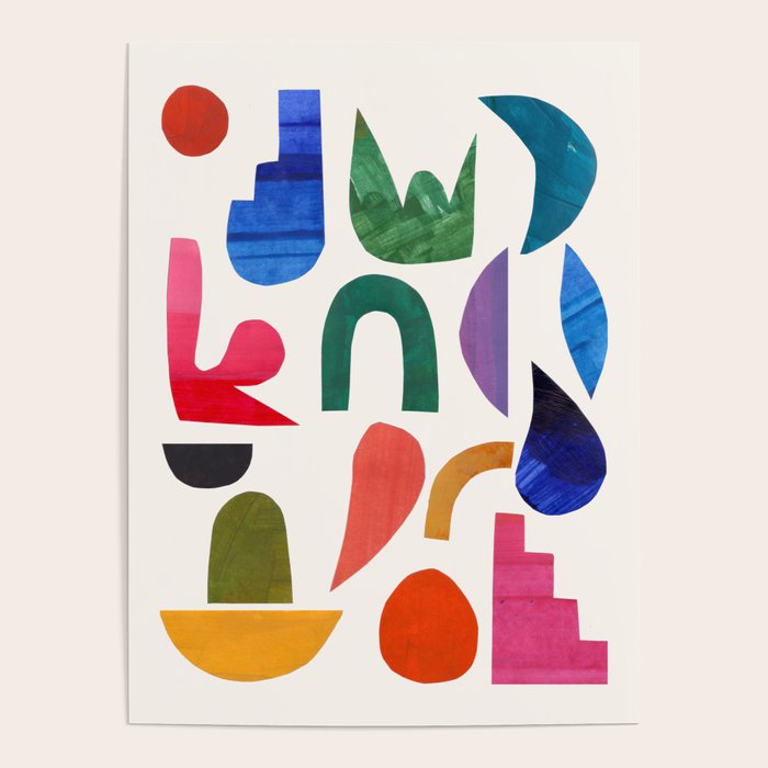 'Night Garden' Abstract Colorful Paper Collage Mid Century Fun Minimal Shapes by Ejaaz Haniff Poster Gallery Image 1