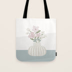 Wildflower bouquet in vase illustration - beige muted pink and dusty green flowers Tote Bag Gallery Image 1