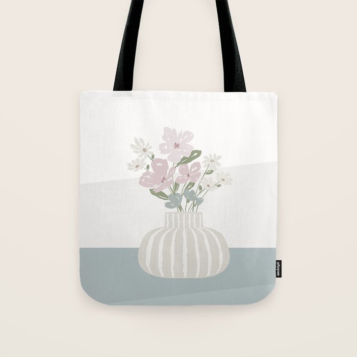 Wildflower bouquet in vase illustration - beige muted pink and dusty green flowers Tote Bag Gallery Image 1