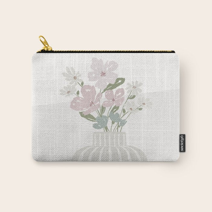 Wildflower bouquet in vase illustration - beige muted pink and dusty green flowers Carry All Pouch Gallery Image 1
