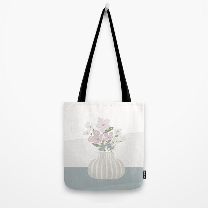 Wildflower bouquet in vase illustration - beige muted pink and dusty green flowers Tote Bag Gallery Image 2