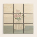 Wildflower bouquet in vase illustration - beige muted pink and dusty green flowers Wood Wall Art Gallery Image 1