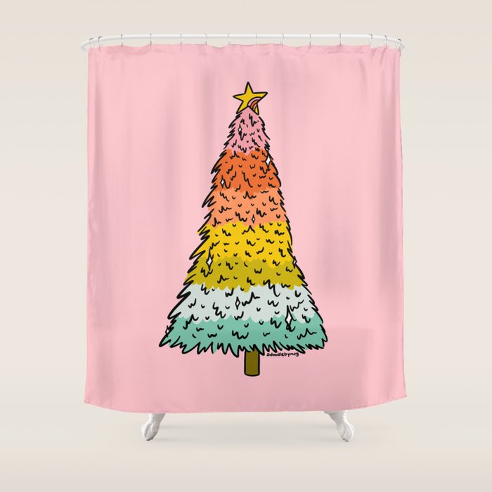 Rainbow Christmas Tree Shower Curtain Gallery Image 1